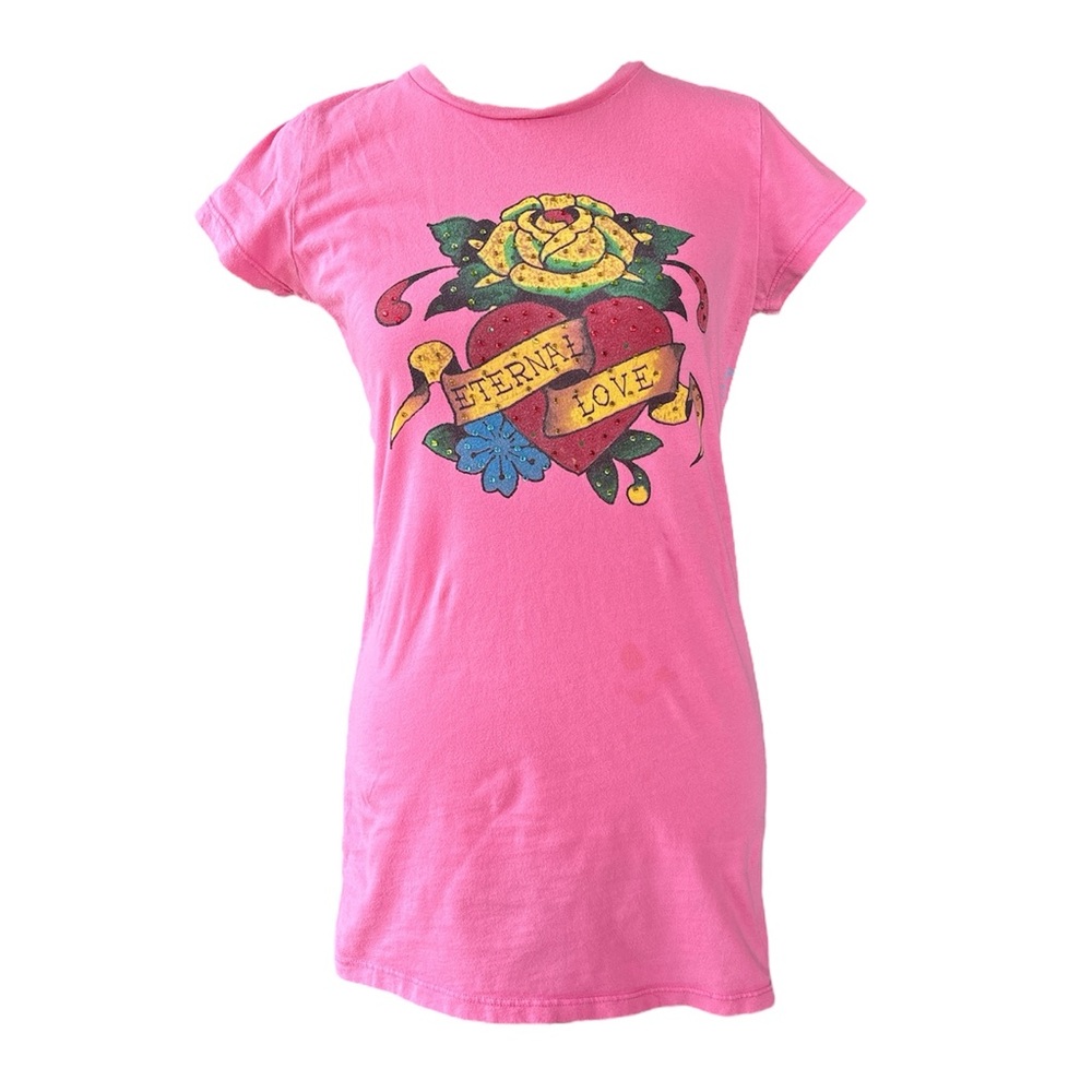 Ed Hardy Vintage Eternal Love Rhinestone Graphic Tee Pink M